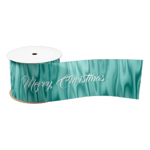 Tekst   Elegant Kerstmis Aqua Faux Satin Graphic Satijnen Lint