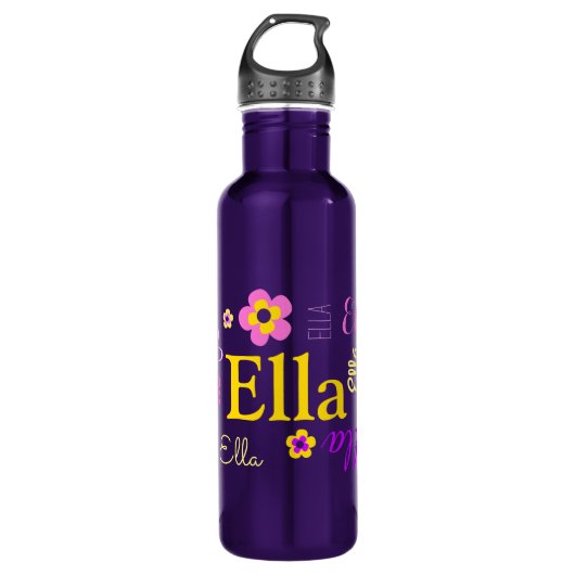Tekst en bloemen meisjes noemen Ella waterfles (Voorkant)