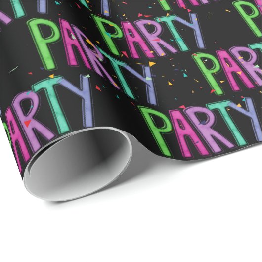 Tekst en Confetti op zwart Cadeaupapier (Rol Hoek)