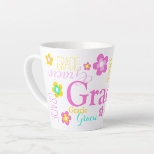 Tekst en grafische bloemen meisjes heten Gracie Latte Mok