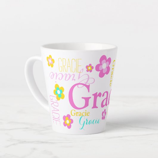 Tekst en grafische bloemen meisjes heten Gracie Latte Mok (Linkerhoek)