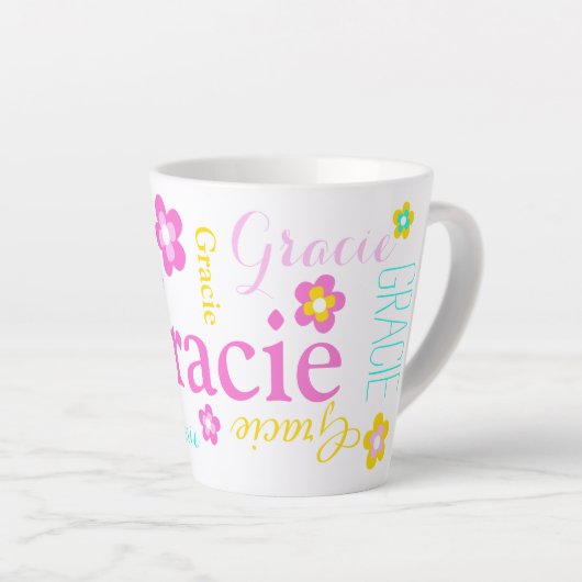 Tekst en grafische bloemen meisjes heten Gracie Latte Mok (Rechterhoek)