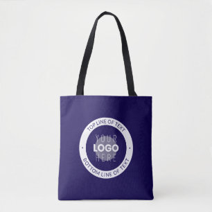  tekst en uw Logo   Donkerblauw Paarse Tote Bag