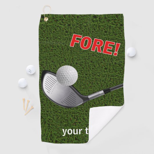 TEKST FORE MET Ball, Golf Head en Grass Golfhanddoek (Insitu)