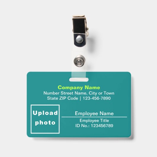 Tekst gebaseerd op medewerker foto rechthoek teal badge (Voorzijde met clip)