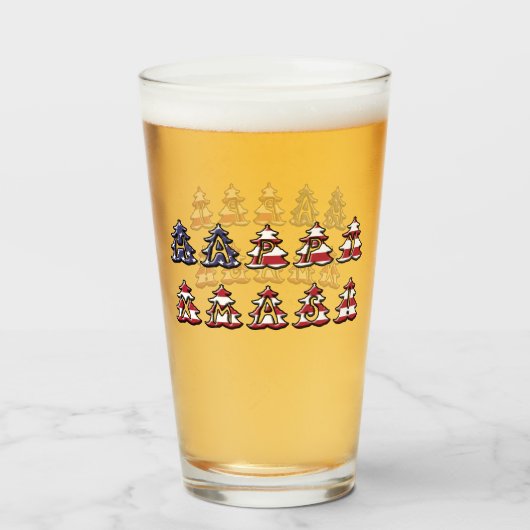 Tekst in Kerstbomen Gelukkig XMAS Patriottisch Glas (Voorkant gevuld)
