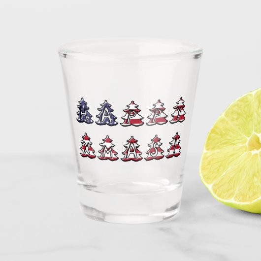 Tekst in Kerstbomen Gelukkig XMAS Patriottisch Shot Glas (Voorkant)