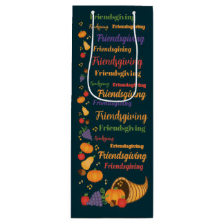 Tekst kleurrijke Cornucopia Friendsgiving Party Wijn Cadeautas