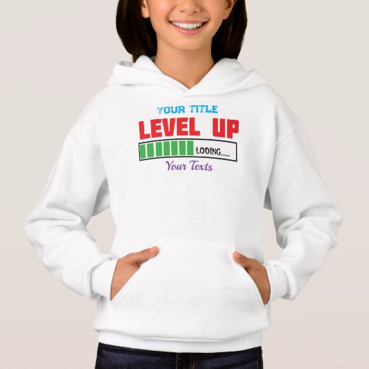 Tekst 'Level Up' met groene laadvoortgang (Voorkant)