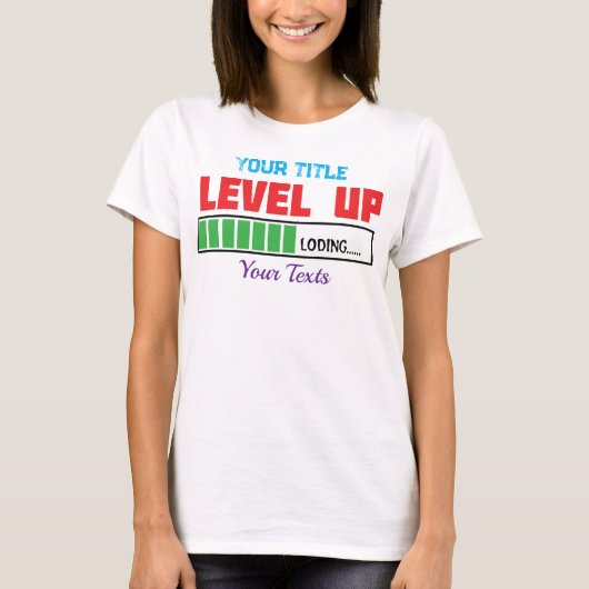 Tekst 'Level Up' met groene voortgangsindicator T-shirt (Voorkant)