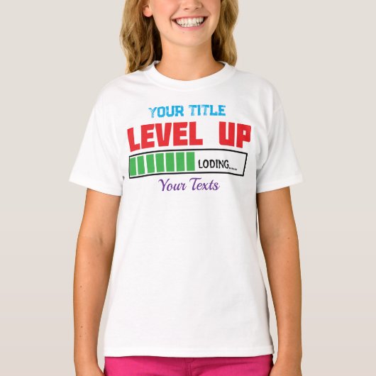 Tekst 'Level Up' met groene voortgangsindicator T-shirt (Voorkant)