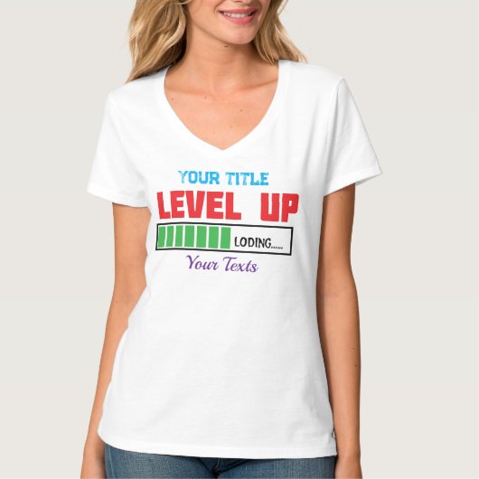 Tekst 'Level Up' met groene voortgangsindicator T-shirt (Voorkant)