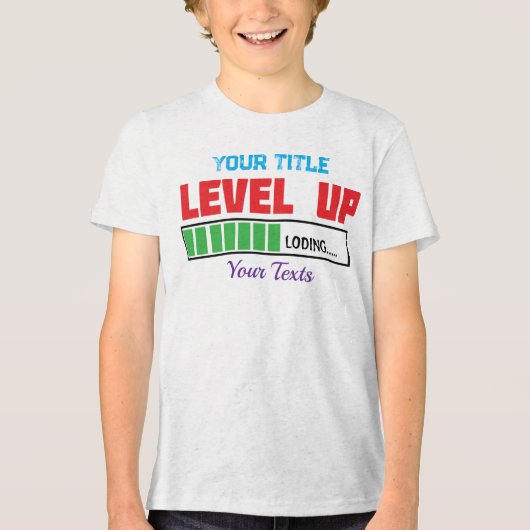 Tekst 'Level Up' met groene voortgangsindicator Tri-Blend Shirt (Voorkant)