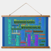 Tekst met betrekking tot huiselijk geweld hangend wandkleed (Voorkant)