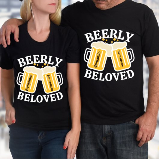 Tekst naam bijpassend grappig bier paar t-shirt