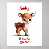 Tekst naam toevoegen, Cute Fawn - Baby Deer op wit Poster (Voorkant)