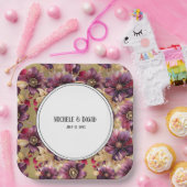 Tekst op Gouden Bourgogne Bloemen patroon rand Papieren Bordje (Feest)