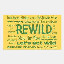 Tekst opnieuw wild geel met groen rechthoekige sticker