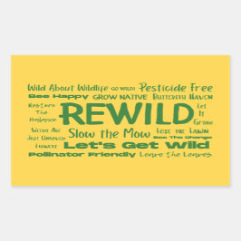 Tekst opnieuw wild geel met groen rechthoekige sticker