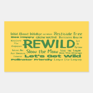 Tekst opnieuw wild geel met groen rechthoekige sticker