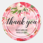 Tekst Pioen Bloemen Bedanken Ronde Sticker (Voorkant)