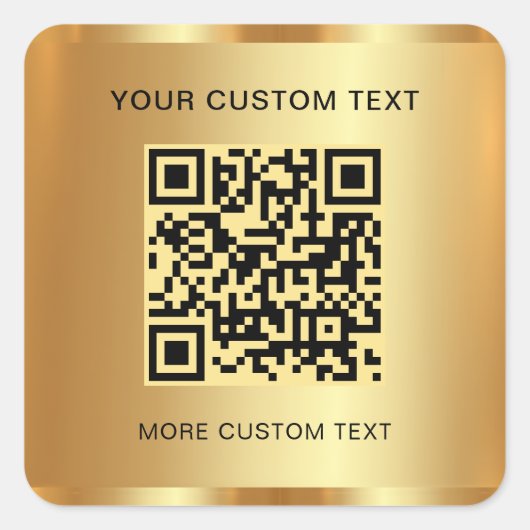 Tekst QR-code Aangepaste Sjabloon Gold Look Scanna Vierkante Sticker (Voorkant)