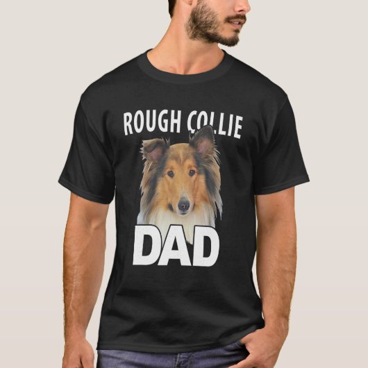 Tekst Rough Collie Dad T shirt Funny Face Head Por (Voorkant)