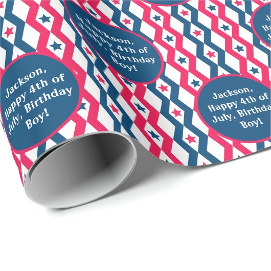 Tekst Sentiment Rood Blauw Wit 4th of July Diamond Cadeaupapier (Rol Hoek)