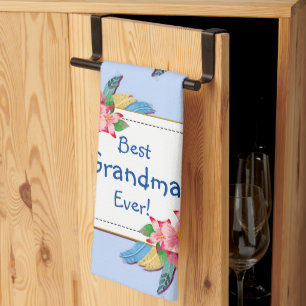 Tekst toevoegen Naam Boho Flower Feathers Grandma Theedoek