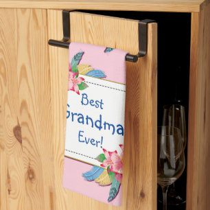 Tekst toevoegen Naam Boho Flower Feathers Grandma  Theedoek