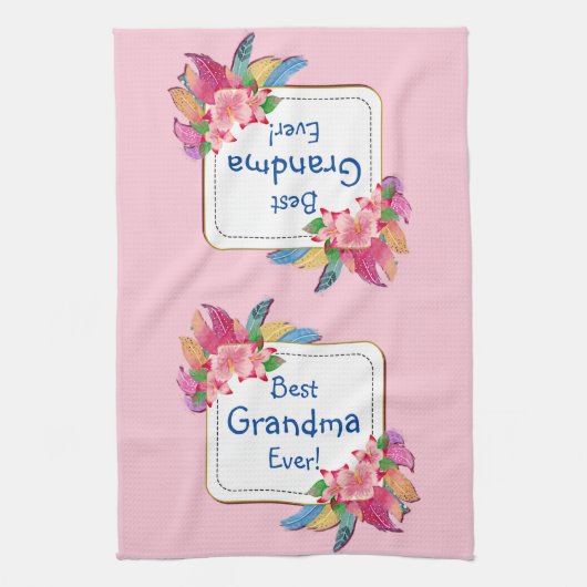 Tekst toevoegen Naam Boho Flower oma Theedoek (Verticaal)