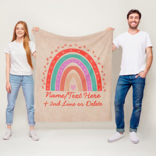 Tekst toevoegen Naam Boho Rainbow Heart Aqua Brown Fleece Deken
