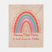 Tekst toevoegen Naam Boho Rainbow Heart Aqua Brown Fleece Deken (Voorkant)