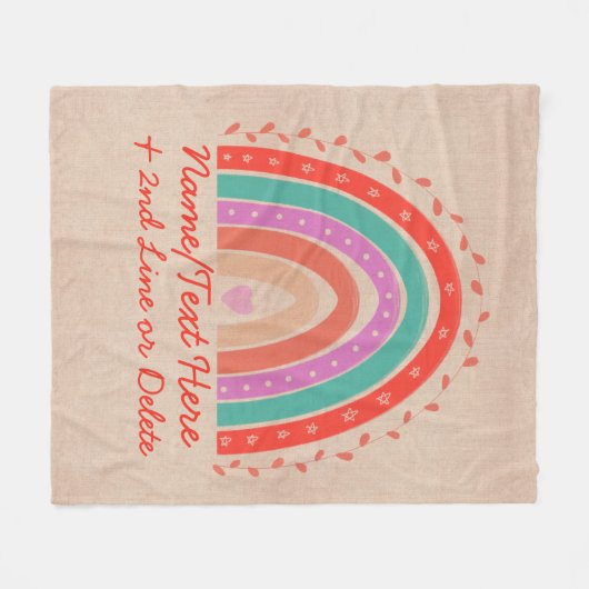 Tekst toevoegen Naam Boho Rainbow Heart Aqua Brown Fleece Deken (Voorkant (Horizontaal))