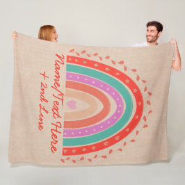 Tekst toevoegen Naam Boho Rainbow Heart Aqua Brown Fleece Deken