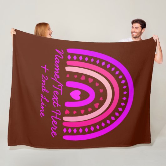 Tekst toevoegen Naam Boho Rainbow Heart Pink Brown Fleece Deken (In situ)