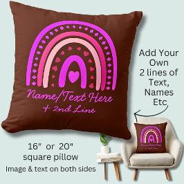 Tekst toevoegen Naam Boho Rainbow Heart Pink Brown Kussen