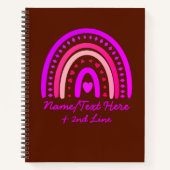 Tekst toevoegen Naam Boho Rainbow Heart Pink Brown Notitieboek (Voorkant)