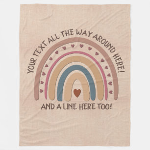 Tekst toevoegen Naam Boho Rainbow Heart Soft Brown Fleece Deken