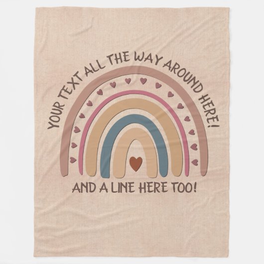 Tekst toevoegen Naam Boho Rainbow Heart Soft Brown Fleece Deken (Voorkant)