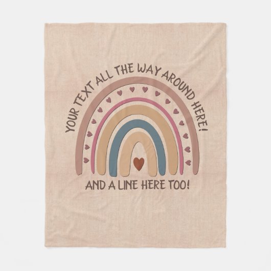 Tekst toevoegen Naam Boho Rainbow Heart Soft Brown Fleece Deken (Voorkant)