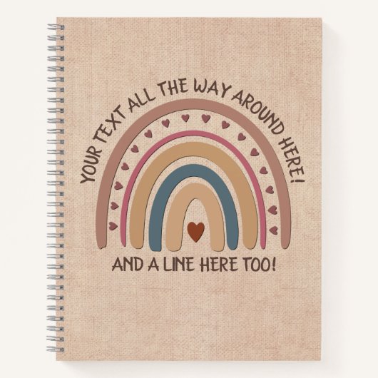 Tekst toevoegen Naam Boho Rainbow Heart Soft Brown Notitieboek (Voorkant)