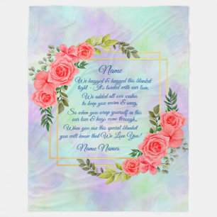 Tekst toevoegen Naam Floral Roos We hebben Blauw g Fleece Deken