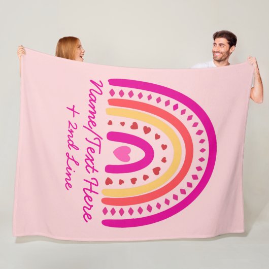 Tekst toevoegen naam wijzigen Boho Rainbow harten  Fleece Deken (In situ)