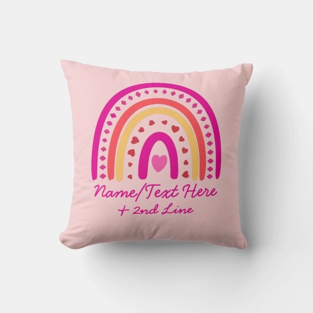 Tekst toevoegen naam wijzigen Boho Rainbow harten  Kussen (Voorkant)