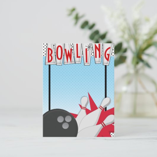 TEKST TOEVOEGEN  Retro Bowling Bowl Night Event Briefkaart (Staand voorkant)