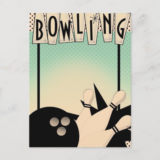 TEKST TOEVOEGEN  Retro Bowling Bowl Night Event Briefkaart (Voorkant)