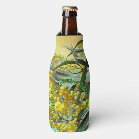 Tekst toevoegen Wattle & Gum Leaves Aussie Stubby Flesjeskoeler (Fles Voorkant)