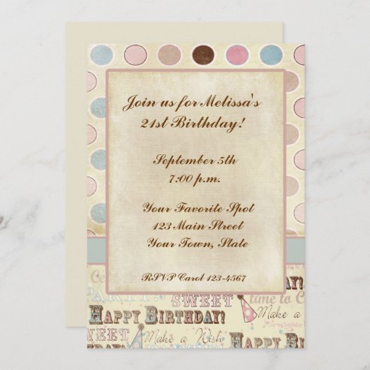 Tekst van de verjaardag, Circles Uitnodiging (Voorkant / Achterkant)