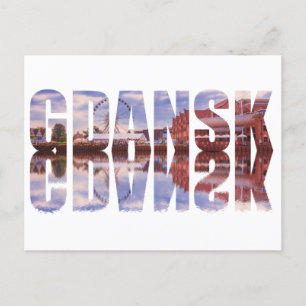 Tekst van Gdansk met uitzicht van de oude stad met Briefkaart